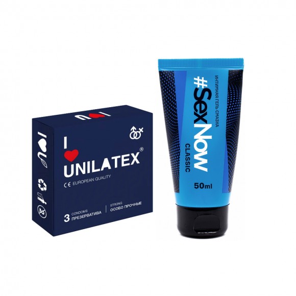 Презервативы Unilatex Extra Strong ультрапрочные 3 шт + Интимная гель смазка лубрикант для секса SexNow Classic на водной основе 50 мл