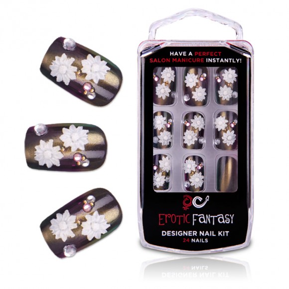 Накладные ногти, типсы бронзовые для ногтей из акрила с цветами и кристаллами Erotic Fantasy Nail Tips Bronze Beauty